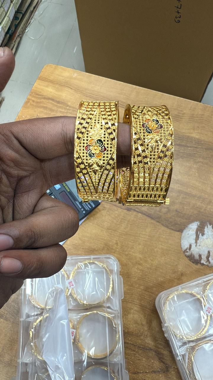 Elegant Gold-Plated Designer Bangles with Floral Motif