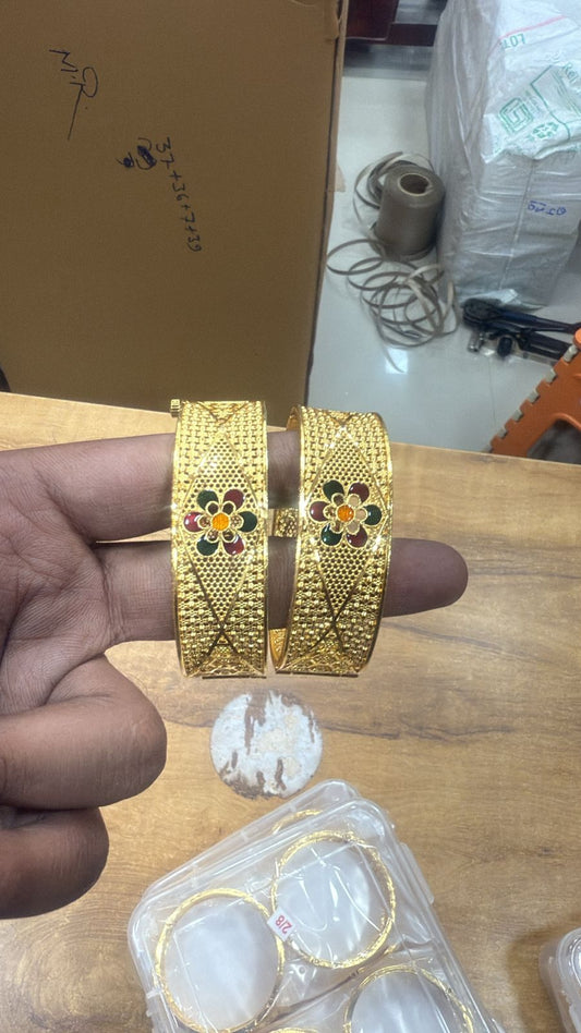 Traditional Gold-Plated Bangles with Multicolor Floral Design