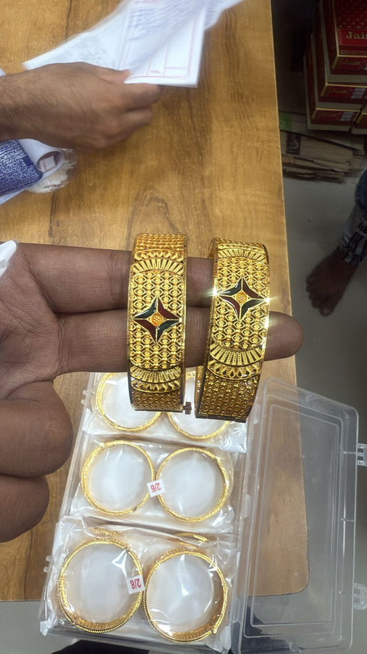 Royal Gold-Plated Traditional Bangles with Star Motif Design