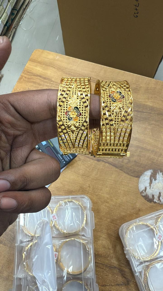 Elegant Gold-Plated Designer Bangles with Floral Motif